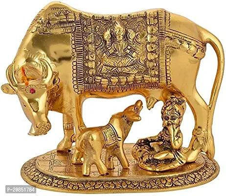 Golden Kamdhenu Cow with Laddu Gopal Statue Oxidized Finish with Luxury Velvet Box Pack and Beautiful Carry Bag Showpiece for Home Decor (Diya Set of 6 Pics) - Springkart