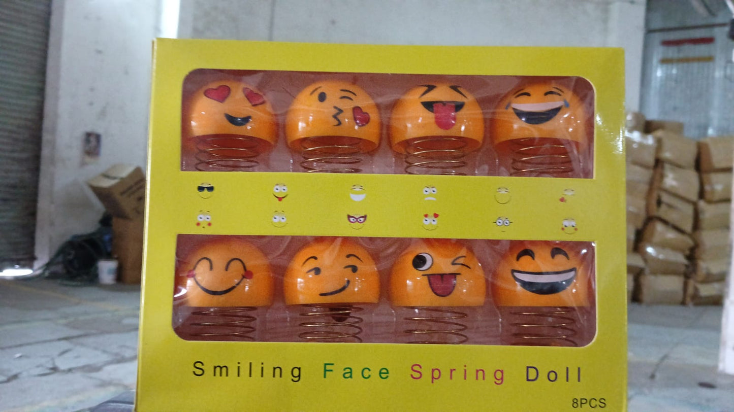 Cute Emoji Bobble-Head Funny Smiley Face Emoticon Figure Spring Dolls Bounce Toys for Car Interior Dashboard Accessories Desktop Decoration / Kids Toys (Pack of 8) - Springkart