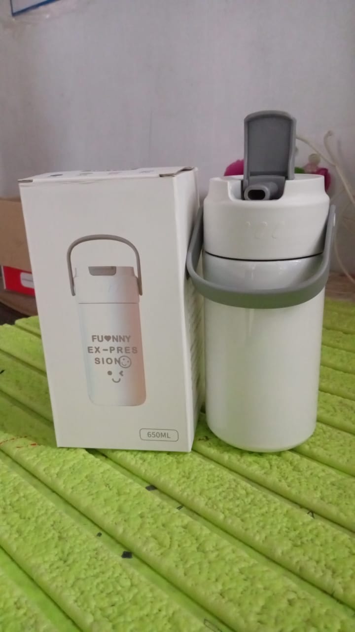 Stainless Steel Mug / Bottle Vacuum Insulated Cup With Handle, Small Cup & Straw (650 ML) - Springkart