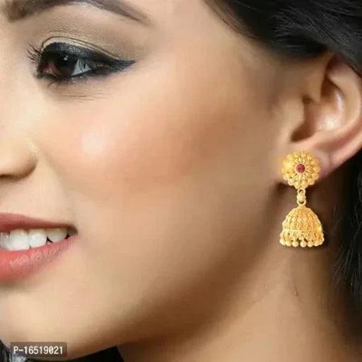 Golden Alloy Jhumkas Earrings For Women - Springkart