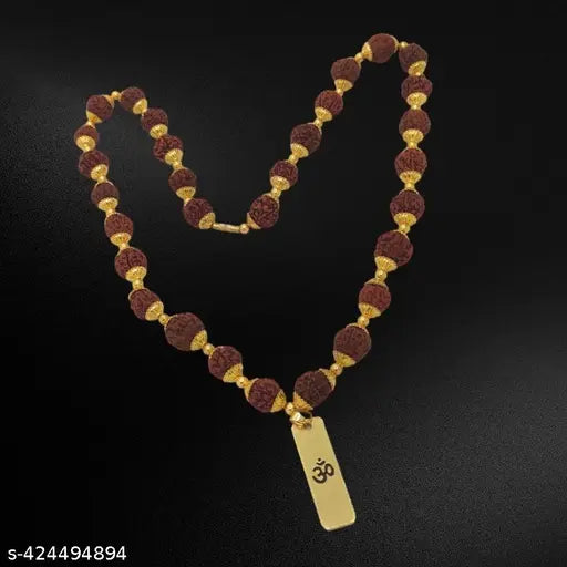 100% Rudraksh Mala Gold-plated Brass Chain shiv trishul Damru Locket Pendant - Springkart