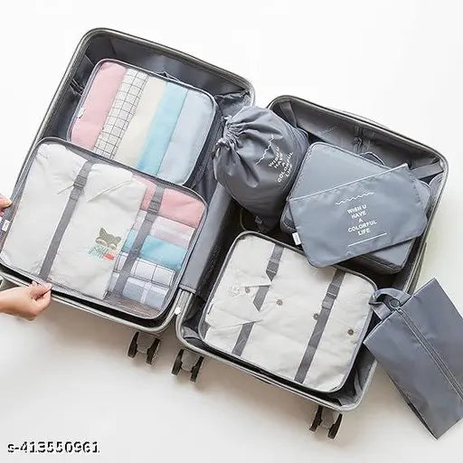 Travel Organizer 7 in 1 Travel Laundry Cosmetics Luggage Packing Organizers Set Makeup Bags Organizer Packing Cubes with Shoe Bag for travel, Nylon (Gray)