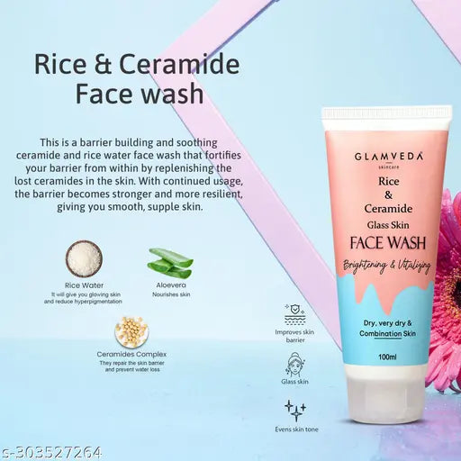 Korean Glass Skin Rice & Ceramide 3-Step Skincare Kit,Anti-Aging & Barrier Repair - Springkart