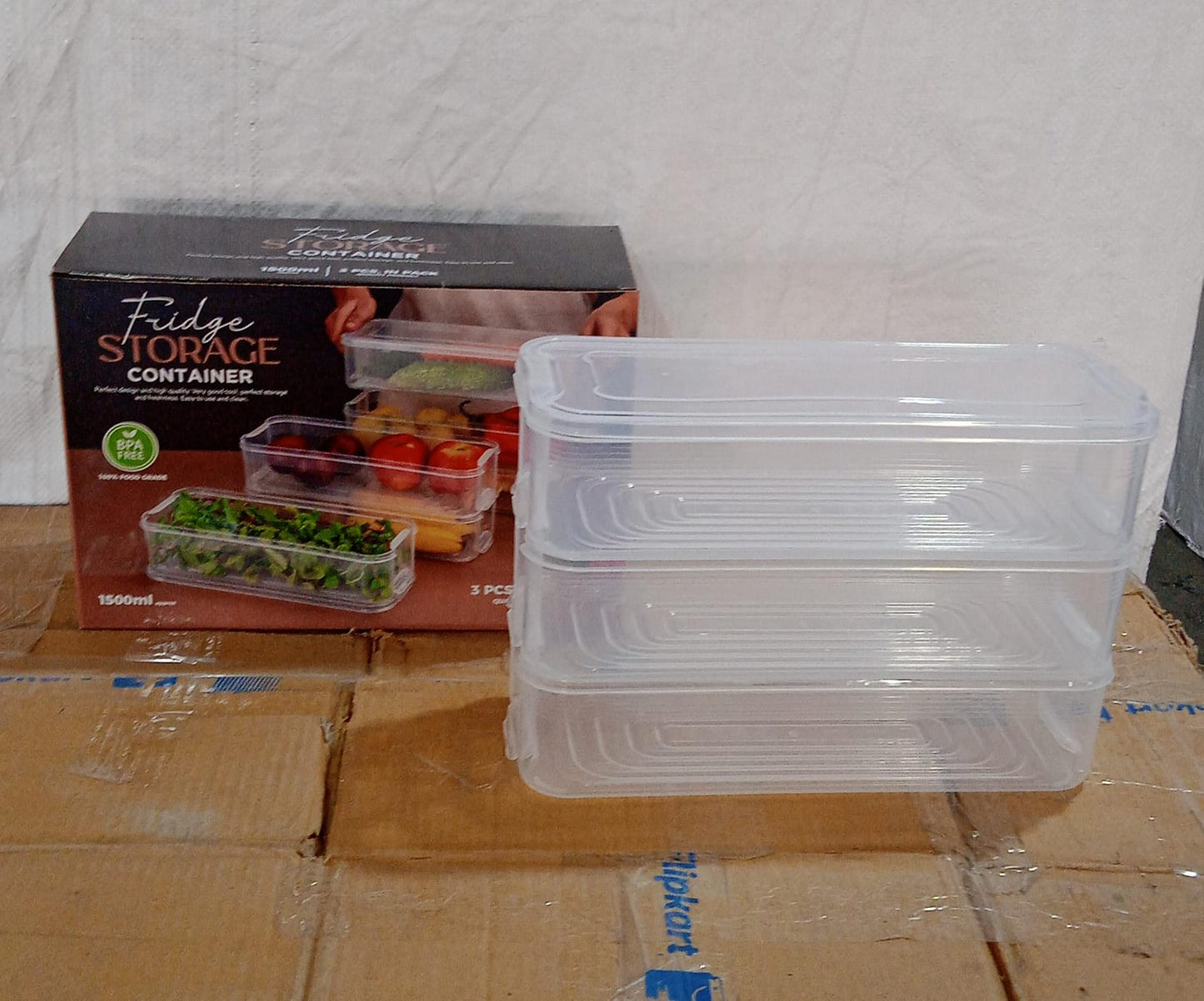 3 Fridge Storage Container, Fridge Organizer with Lid Stackable Fridge Storage Containers Plastic Freezer Storage Containers for Fish, Meat, Vegetables, Fruits, Pack of 3pcs, 1500ML Approx - Springkart