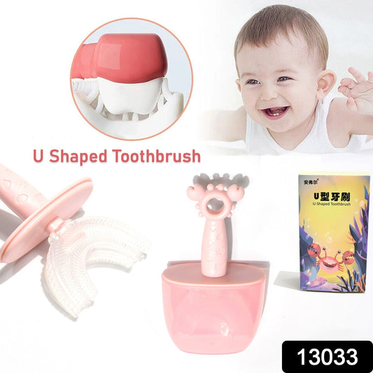 Kids U Shaped Toothbrush Children Baby Silicone Kids Toothbrush U Shaped Silicone Brush Head for 360 Degree Cleaning Suitable For 2-6 Years (1 Pc) - Springkart