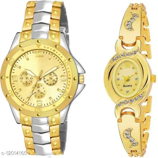 MMD Stainless Steel Analog Couple Watchs Designer Fashion Wrist Analog Pack of 2 Couple Watch