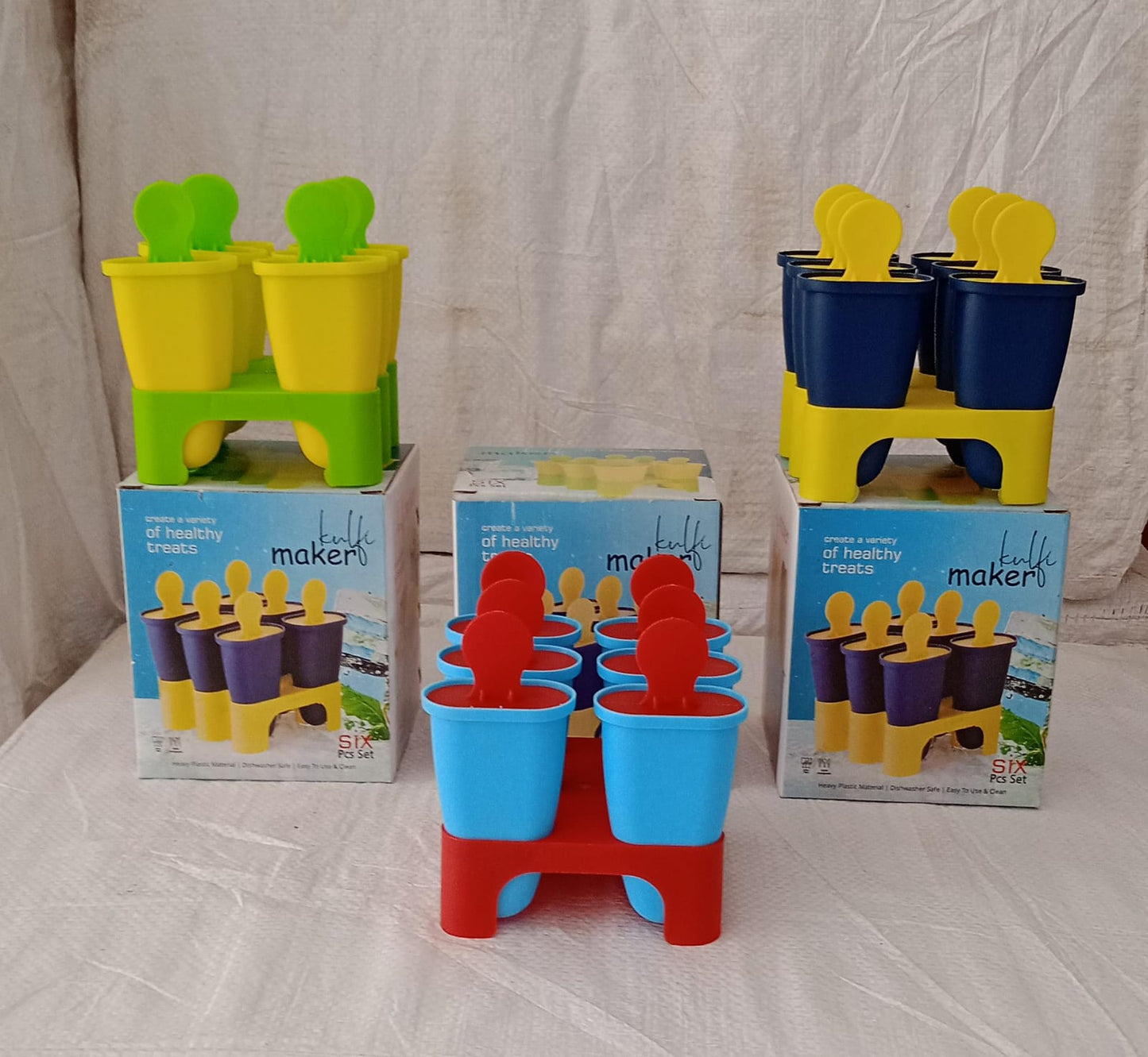 Ice Candy Maker 6 pcs Set Kulfi Maker Ice Candy Mould Clear Popsicle Mold Homemade Ice Pop Maker Reusable Easy Candy Chocobar Kulfi Mould Tray with Sticks - Springkart