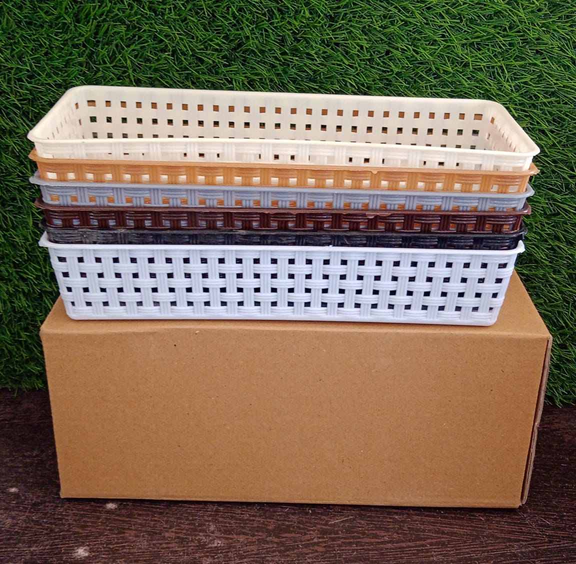 Plastic Multipurpose Desk Organizer Tray Office Drawer Dividers Storage Bins for Kitchen, Bathroom, Office, Makeup, Bedroom Dresser, Craft Basket Rack Multicolour (6 Pcs Set) - Springkart