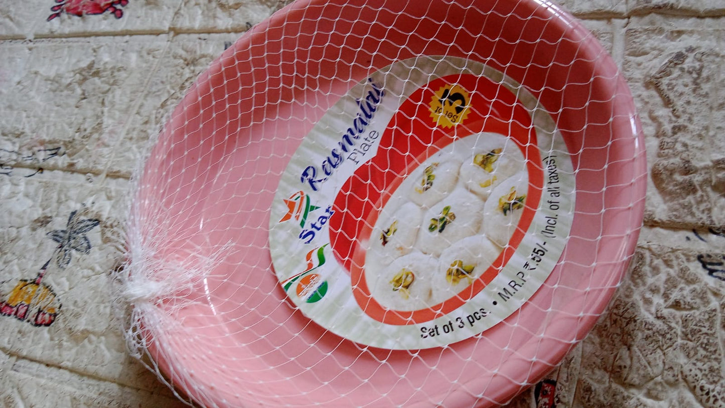 Round Small Plastic Rasmalai / Snacks / Breakfast Plates, Restaurant Serving Trays Home School Coffee Hotel Kitchen Office Reusable Plates for Outdoor, Camping, BPA-free (3 Pcs Set) - Springkart