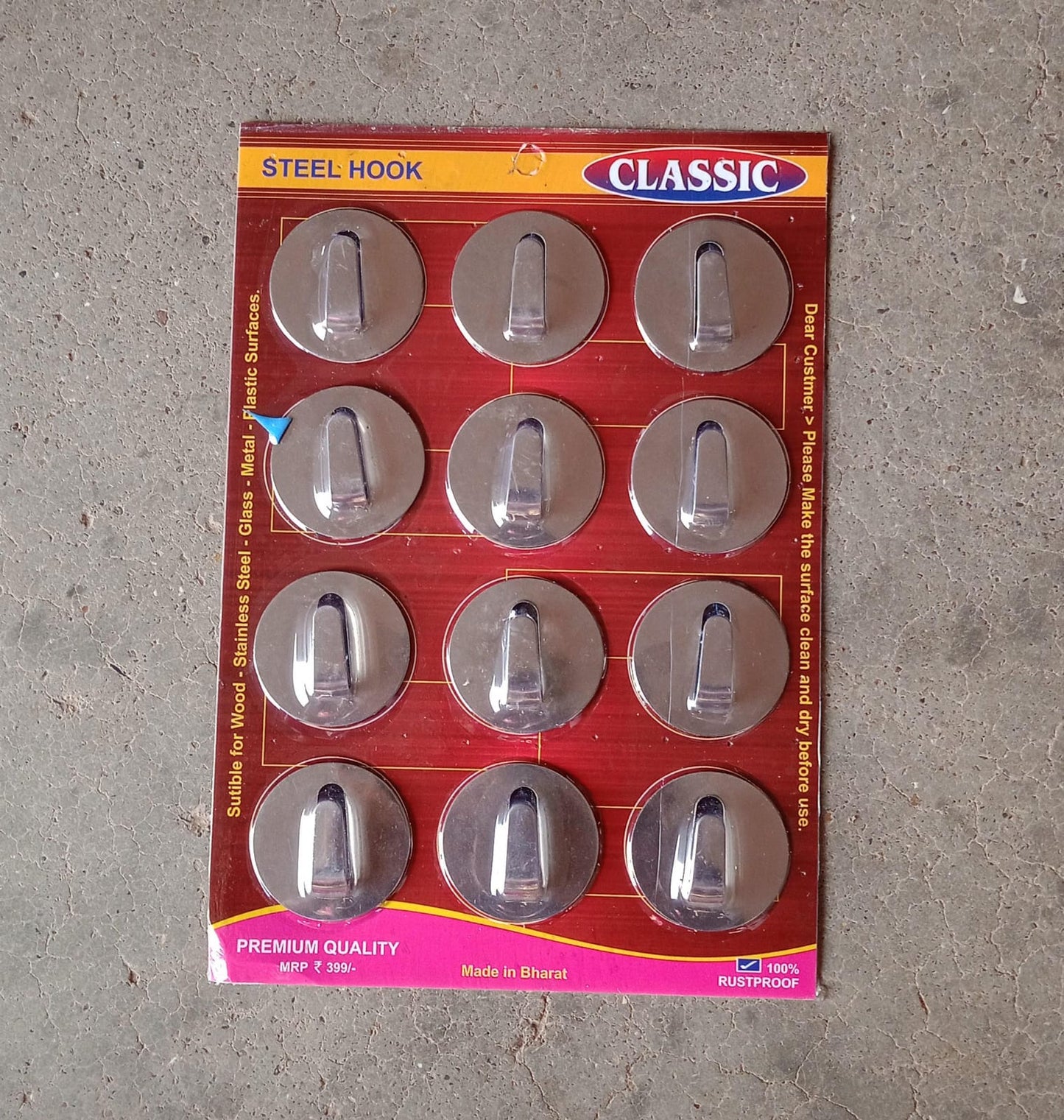 Self-Adhesive Wall Hooks (12 Pcs): Steel, Multipurpose for Home - Springkart