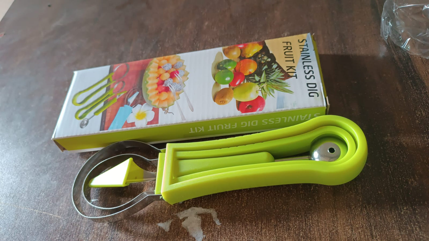 Professional 3 in 1 Stainless Steel Watermelon Cutter Fruit Carving Tools Set (1 Set) - Springkart
