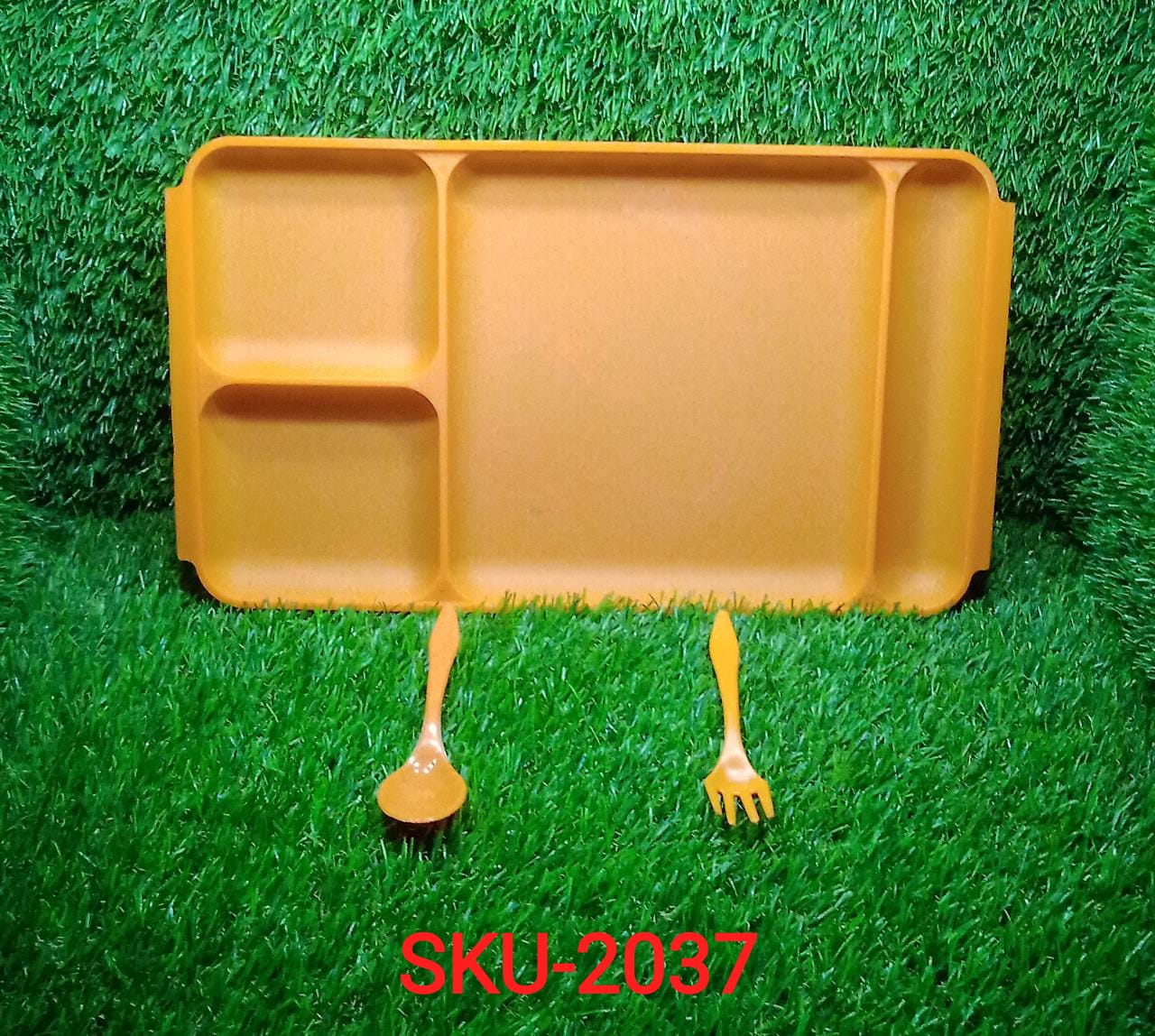 4Compartment Dish with Spoon and Fork(1 Dish Set with 1Spoon and 1Fork) Dinner Plate Plastic Compartment Plate Pav Bhaji Plate 4-Compartments Divided Plastic Food Plate. - Springkart
