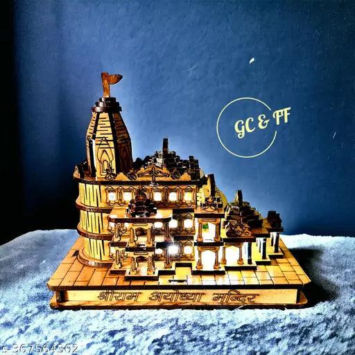 Gracie Collection's Antique Handmade Wooden Shri Ram mandir Solid Wood Home Temple With LED Light. - Springkart