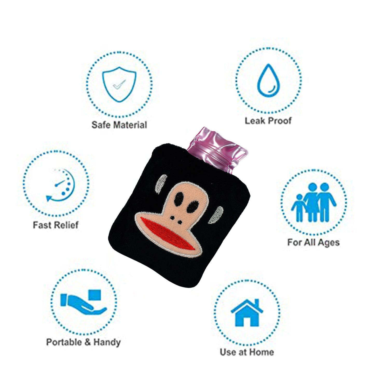 6522 Black Monkey Small Hot Water Bag With Cover For Pain Relief Neck Shoulder Pain And Hand Feet Warmer Menstrual Cramps. - Springkart
