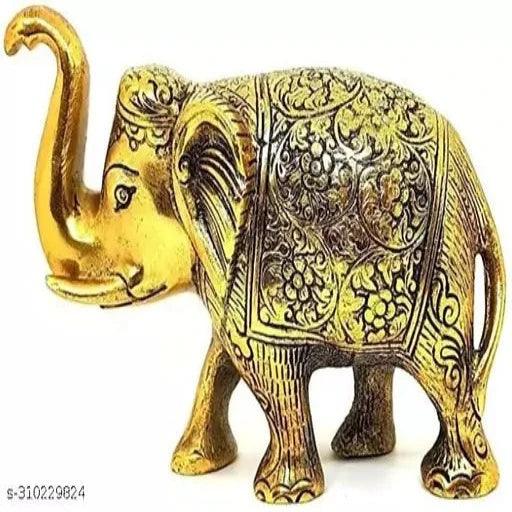 Metal Elephant Statue Gold for Your Home, Office Decorative Showpiece - 9 cm (Aluminium, Gold) - Springkart