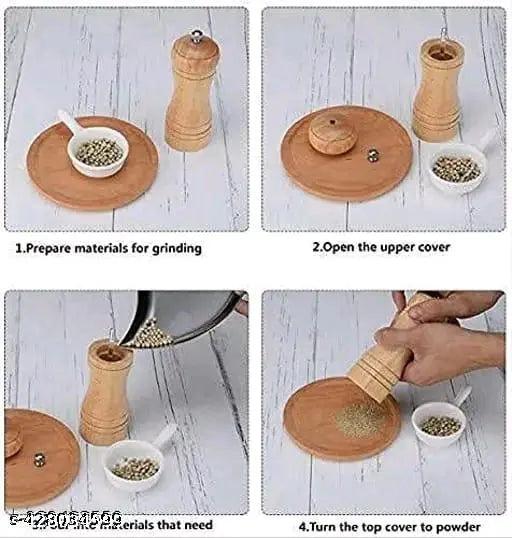 Manual Wooden Salt Pepper Grinder Mill Traditional Salt & Spice Storage Mixer Grinder (5 Inch, Multicolour) - Springkart