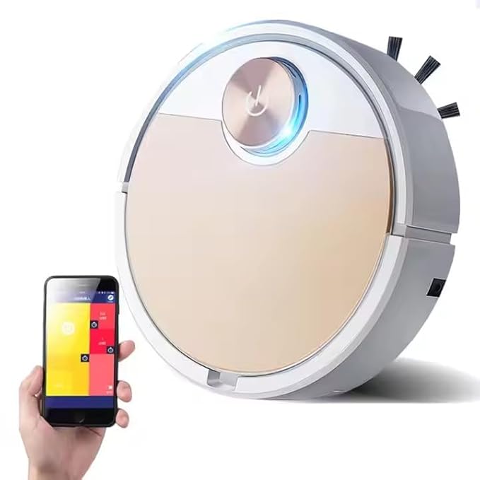 Robot Vacuum Cleaner with Mop, High Suction, Smart Gyro Navigation, Carpet Auto Boost, Slim, Quiet, App Control Robotic Vacuum Cleaner for Hard Floor/Carpet/Pet Hair (Gold)