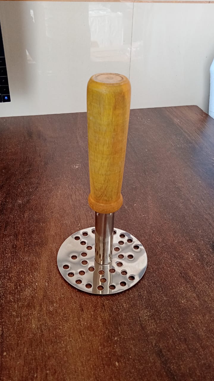 High Grade Stainless Steel Potato Masher Paubhaji / Pav Bhaji Masher with Wooden handle (1 Pc) - Springkart