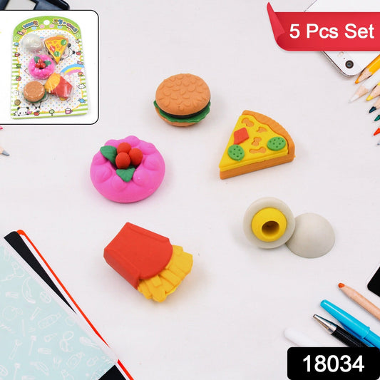 3D Food Shape Fancy & Stylish Colorful Erasers, Mini Eraser Creative Cute Novelty Eraser for Children Eraser Set for Return Gift, Birthday Party, School Prize(5 Pcs Set) - Springkart