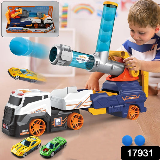 Truck Toys for Kids, Large Truck Toys Include 2 Racing Cars+4 Ball, with Light & Sounds, Eejection & Shooting Transport Cars Toy, Gifts for Boys Girls (Battery Not Included) - Springkart