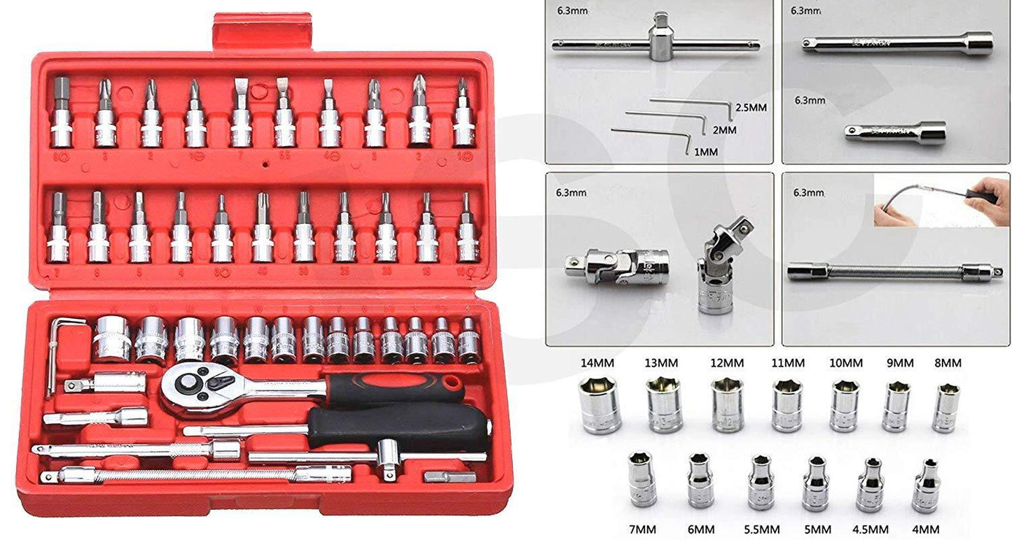 422 Socket 14 Inch Combination Repair Tool Kit (Red 46 Pcs) - Springkart