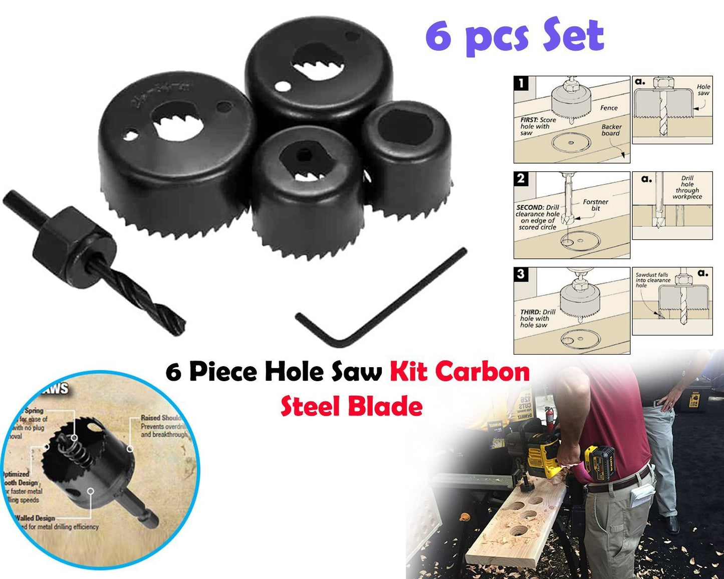 433 Hole Saw Set Drill Bit Set 32mm38mm44mm54mm (6 Pcs) - Springkart