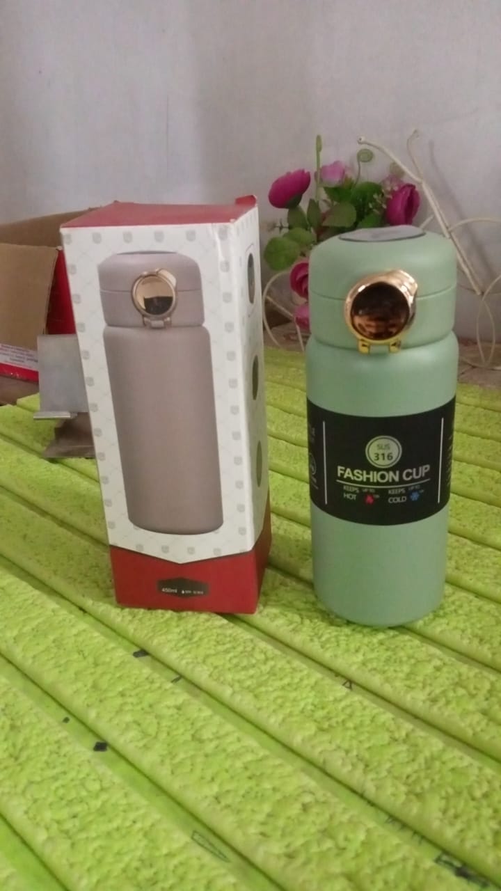 Thermos steel Bottle, 450 ML, Push Button | Fashion cup Temperature Display Bottle - Springkart