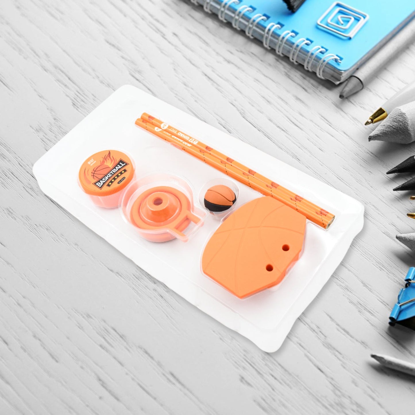 Stationary Kit Football & Basketball Theme Stationary Set For Kids, Pencil, Sharpener, Eraser Set For Kids, Boys & Girls, Birthday Return Gift Stationary Set - Springkart