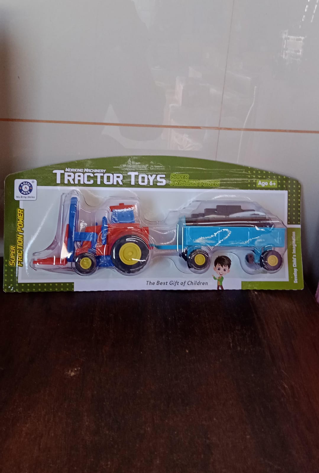 Plastic Tractor Toy Friction Powered Tractor with Bricks Trolley (1 Pc) - Springkart