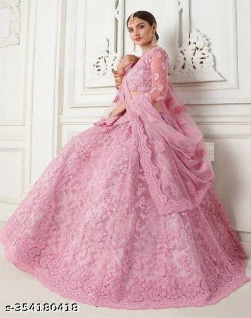 FULPARI Embroidered Semi Stitched Lehenga Choli (Pink) - Springkart