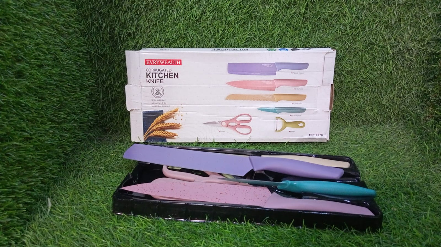 Professional Colorful Kitchen Knives Set of 6 Pieces, Non-Stick Blades with High Carbon Stainless Steel, Sharp Kitchen Cutting Knives Set for Slicing, Paring and Cooking, Chef Kitchen Knives Set - Springkart