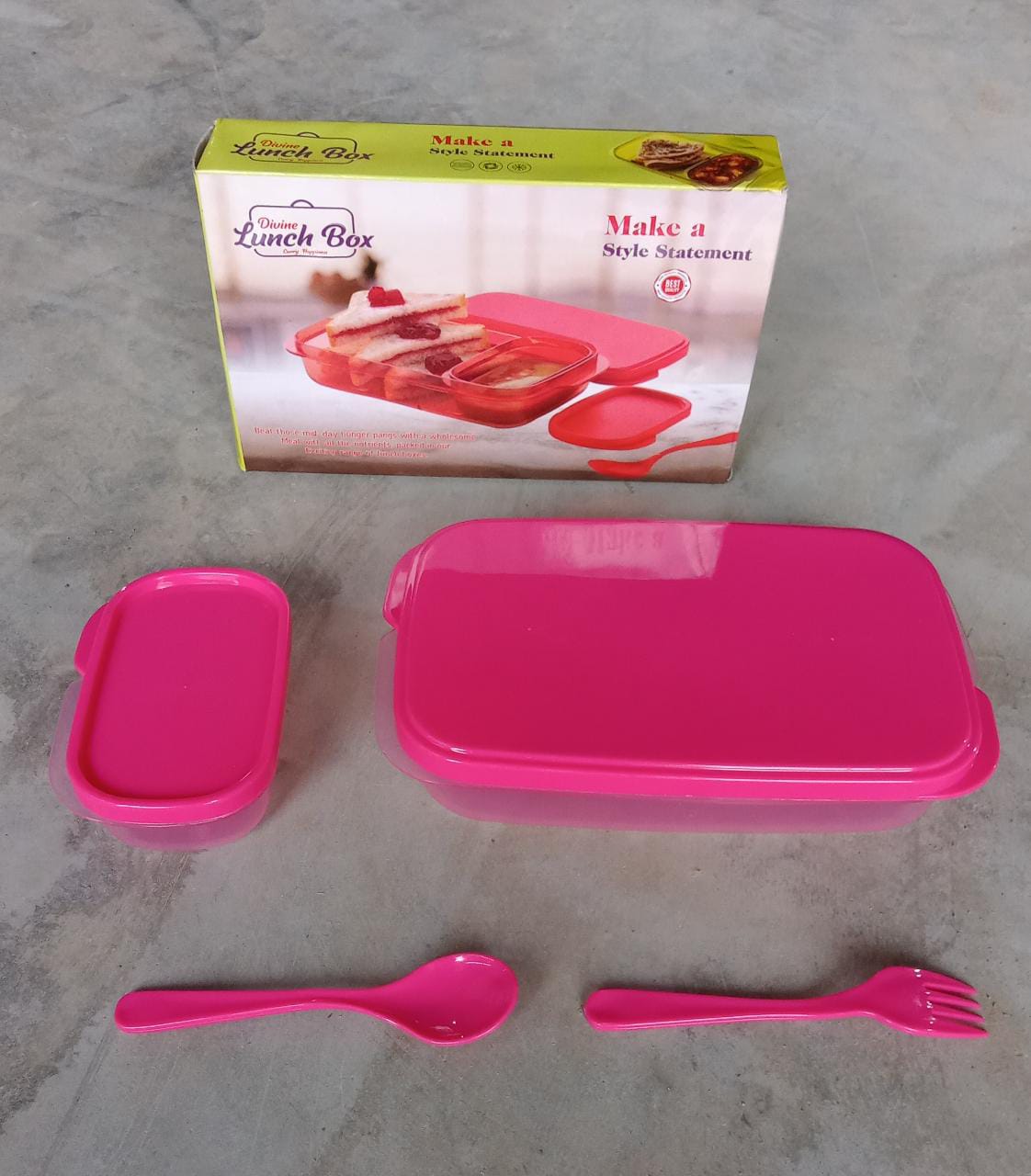 Unbreakable Divine Leak Proof Plastic Lunch Box Food Grade Plastic BPA-Free 2 Containers with Spoon - Springkart