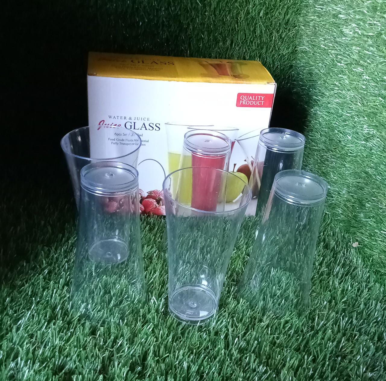 Stylish look Plastic Juicy Glass, Transparent Glasses Set 300ml (6pcs) - Springkart