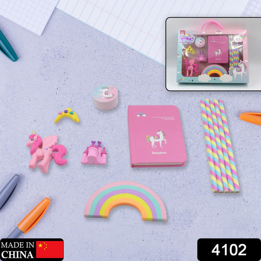 Unicorn Stationery Writing Set - Unicorn Diary, Pencils, Sharpener, Unique Erasers for Girls Ages 4-11 Years Old Birthday Party Return Gift Set for Girls Kids (11 Pc Set) - Springkart