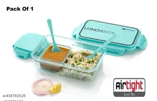 Lunch Box For School / Office, 2 Compartment with Airtight Lid (Pack of 1) (Color: New blue) - Springkart