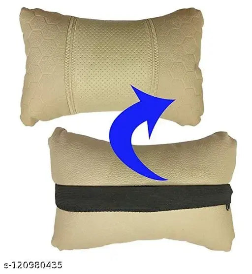 Car Neck Rest Football Design Leatherite Car Pillow Cushion For Universal for all car (Beige, Pack Of 2) - Springkart