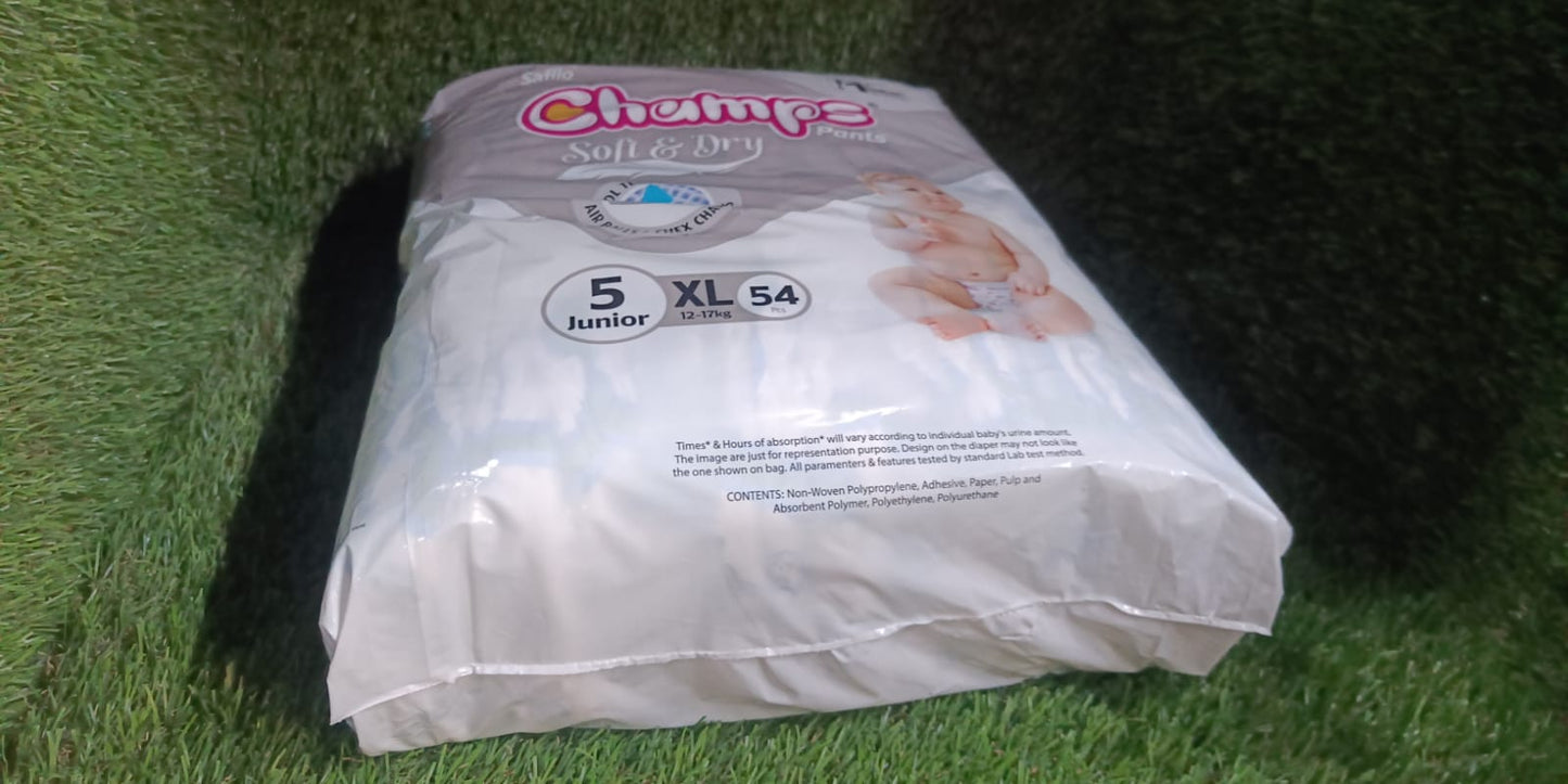Baby Diaper High Absorbent Pant Diapers, Champs Soft and Dry Baby Diaper Pants Xl 54 Pcs (Extra Large , XL54 Pieces) - Springkart
