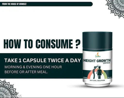 Height Growth Capsule Height enhancement capsules/Herbal height booster solution/Natural height enhancement remedy/Natural growth supplement for height/For Girls & Boys/No Side Effects/(Pack Of 1)(30 Capsule)