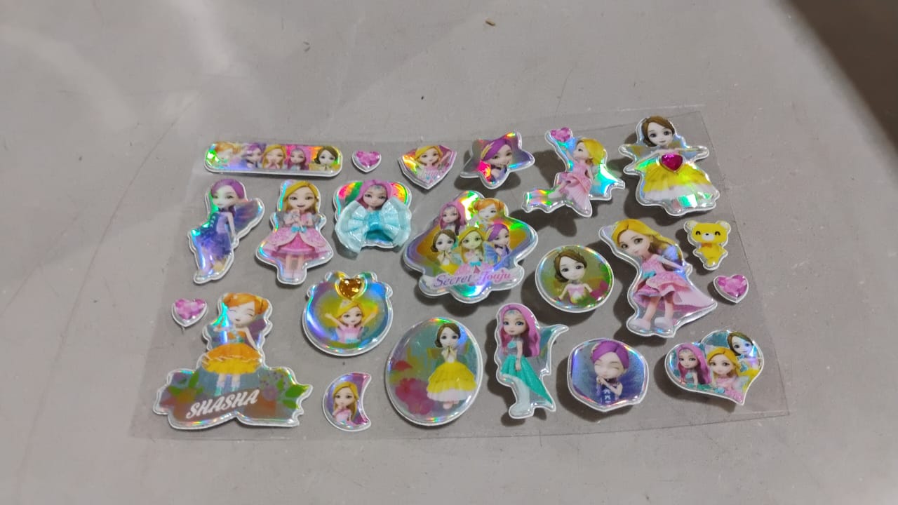 Girls Cartoon Design Adhesive 3D Stickers (1 Sheet / 19×12 Cm) - Springkart