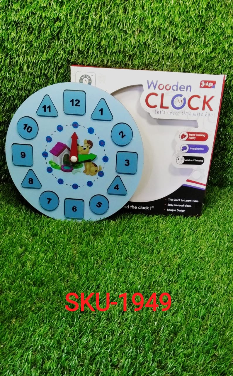 AT49 Wooden Clock Toy and game for kids and babies for playing and enjoying purposes. - Springkart