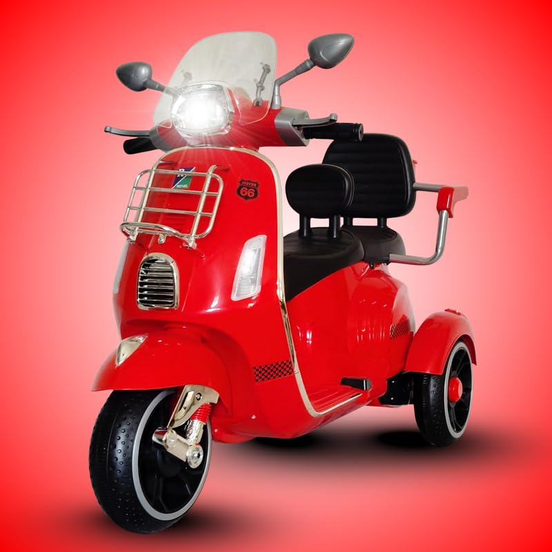 Vespa Scooter Double Seat for Kids 1 to 6 Years | with Remote Control, Big Size Vespa Scooter | Electric Rechargeable Ride-Ons, Red