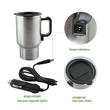 Guance Stainless Steel Electric Smart Mug 12V CAR Electric Kettle Heated Mug CAR Coffee Cup with Charger Heating Cup Kettle Vacuum Insulated Water Heater Mug for Maruti Suzuki Celerio BS6 (Pack of 1)
