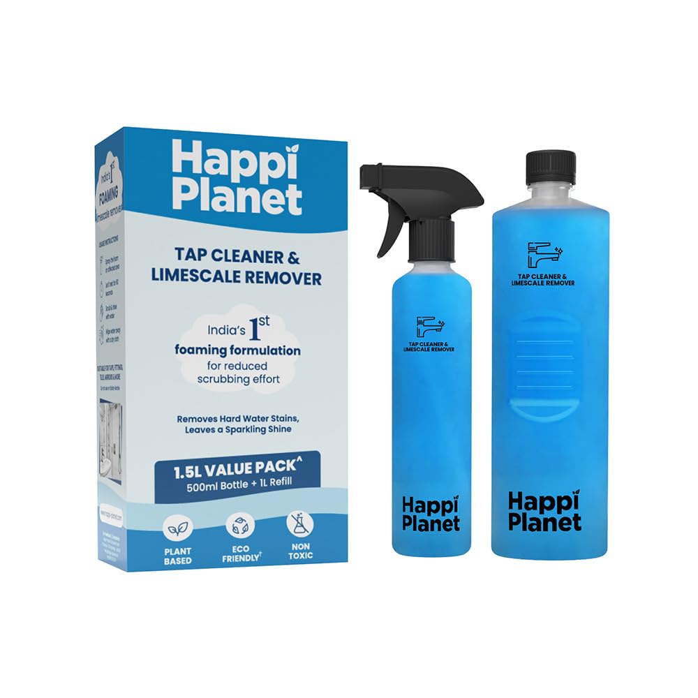 Happi Planet | Tap Cleaner & Limescale Remover | India's 1St Foaming Formulation For Reduced Scrubbing Effort | 500Ml | Suitable For Bathroom, Tap, Shower, Tiles, Mirrors | Non Toxic & Eco-Friendly