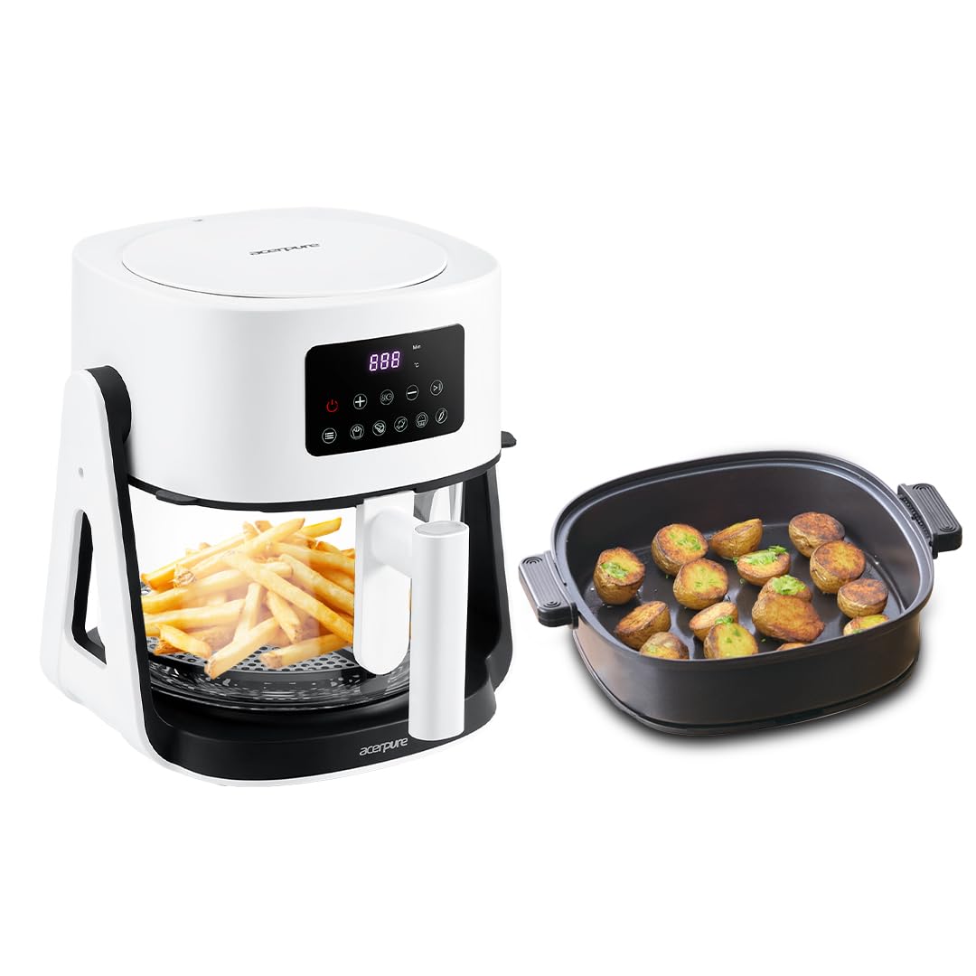 Acerpure Air Fryer | 100% Glass Bowl | 90% Less Oil | 5.5L Air Fryer + 2.5L Cooking Pot | Air Fry, Toast, Reheat, Grill, Cook | 360° TurboHeat Technology | Preset Modes | 1500 Watts | White