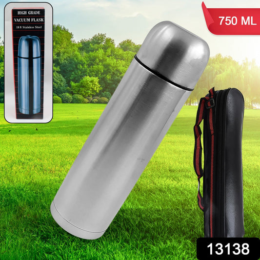 Vacuum Flask With Cover, 18/8 Stainless Steel | Hot and Cold Water Bottle with Push-Down Lid | Double Walled Stainless Steel Bottle for Travel, Home, Office, School, Picnic (750 ML) - Springkart