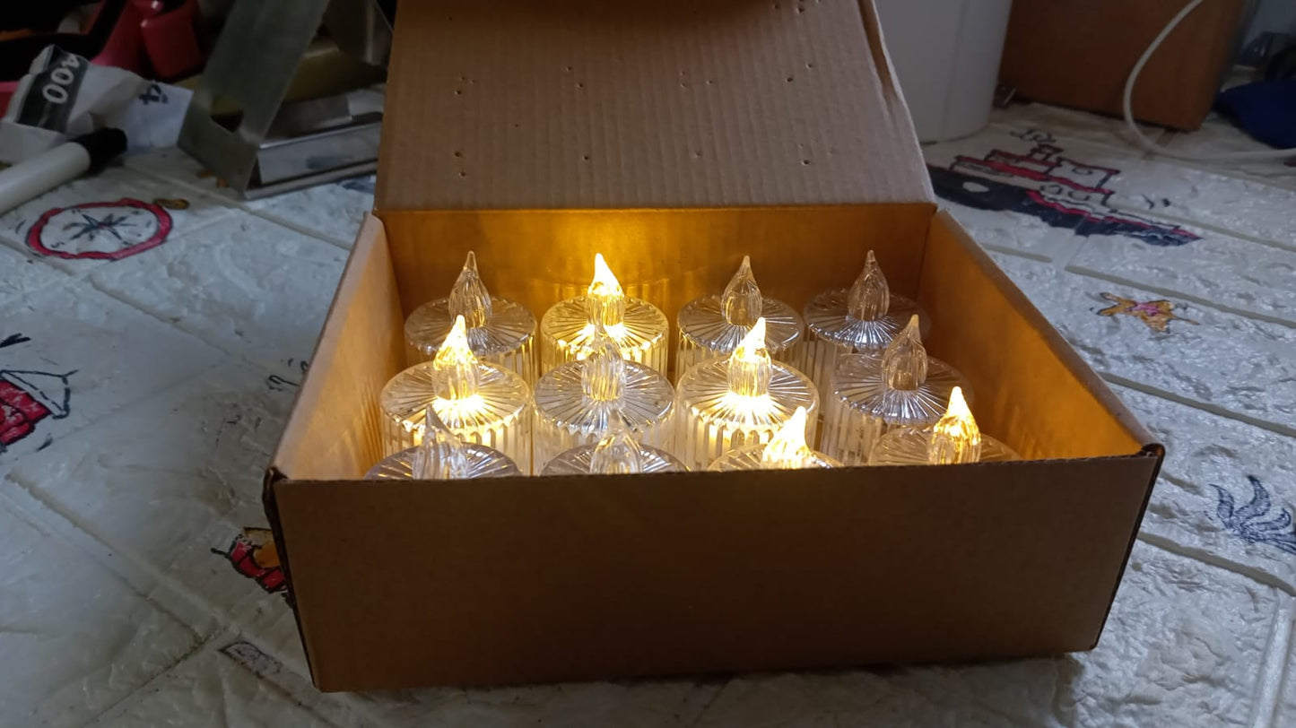 12 Pcs Flameless and Smokeless Decorative Acrylic Candles Transparent Led Tea Light Candle for Gifting, House, Diwali, Christmas, Festival, Events Decor Candles - Springkart