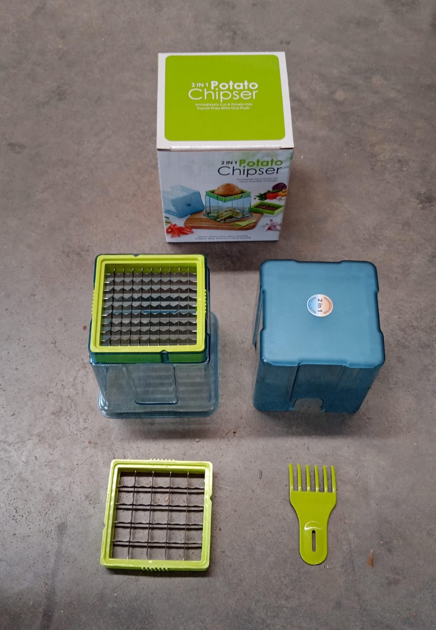 2 in 1 Potato Chipser / Slicer French Fries Maker Finger Chips | Plastic | Two Blades Finger Chips Cutter for Kitchen Accessory Vegetable Fruit Slicer (1 Pc) - Springkart