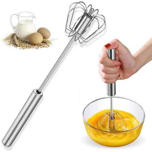 Big Stainless Steel Egg Whisk Hand Push Rotary Whisk Blender (1 Pc 35 Cm) - Springkart