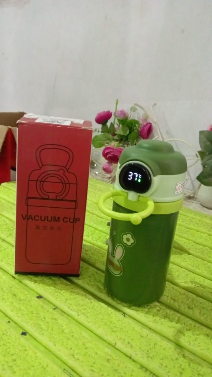 Vacuum Cup / Bottle, Push Button Temperature Display Bottle | With Handle & Straw (550 ML) - Springkart