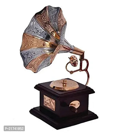 Beautiful Multicolour Wooden Brass Antique Vintage Gramophone Showpiece - Springkart
